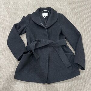 Aritiza Dark Grey Belted Coat Wool Size M
